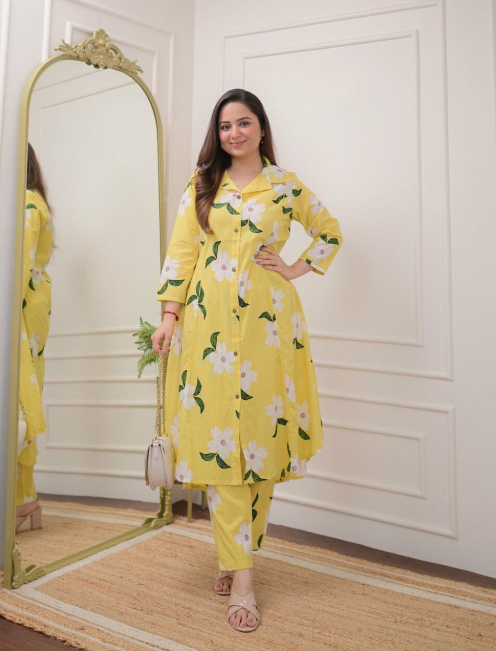 A-line Yellow Jaipuri Printed Co-ord set