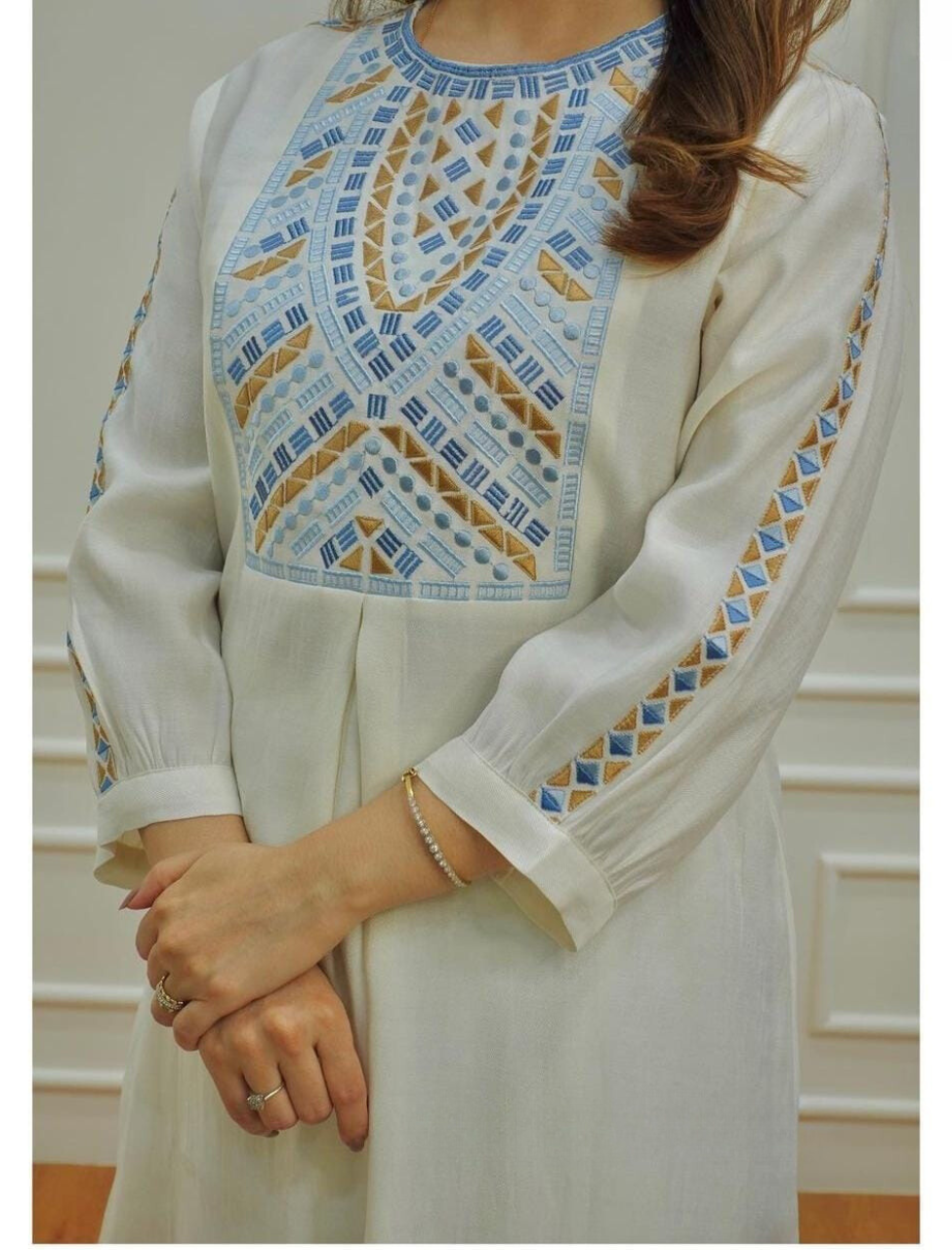 Premium White Woven Embroidered Co-ord Set