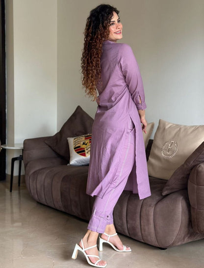 Elegant Purple Long solid Co-ord Set