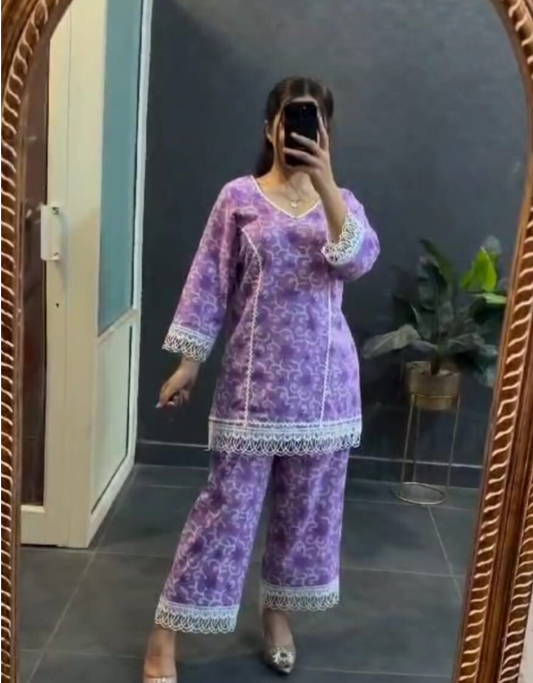 Floral Lavender Embroidered Co-ord Set