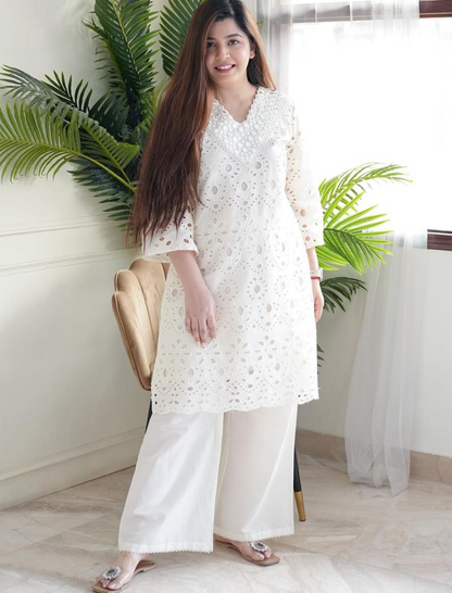 Elegant White Cutwork Co-ord Set