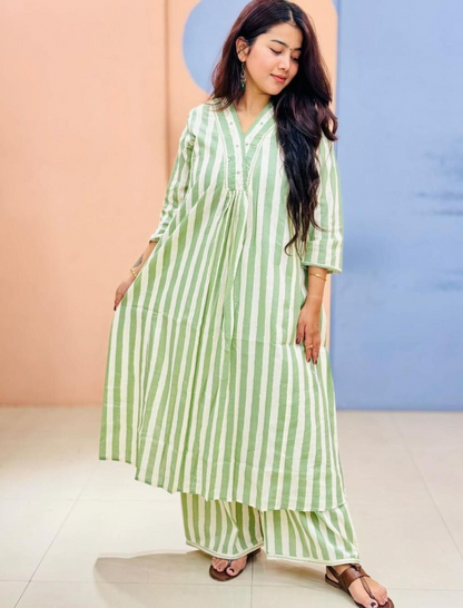 Stripe pattern long Co-ord Set