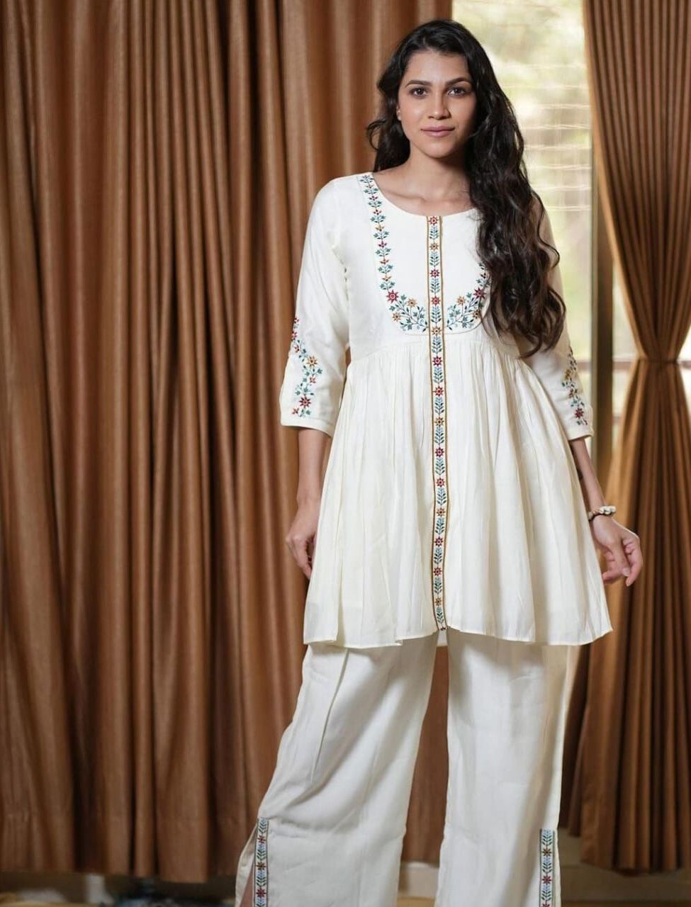 Beautiful White Embroidered  Co-ord Set