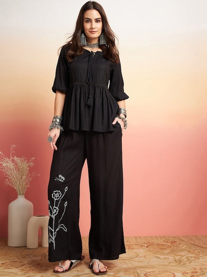 Elegant Black Embroidered Co-ord Set