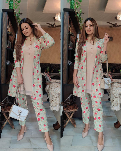 Pure Muslin Flower Printed Co-ord Set