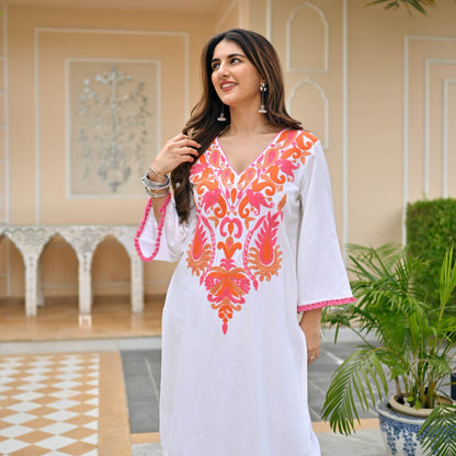 Designer White Long Embroidered Co-ord set