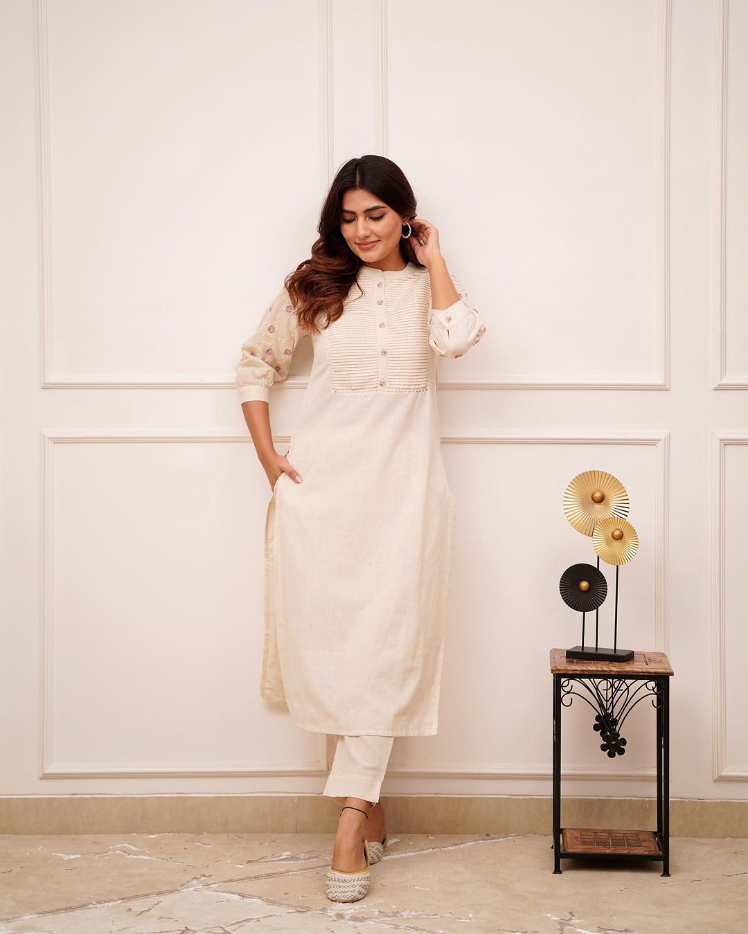 White Solid Handloom Co-ord set