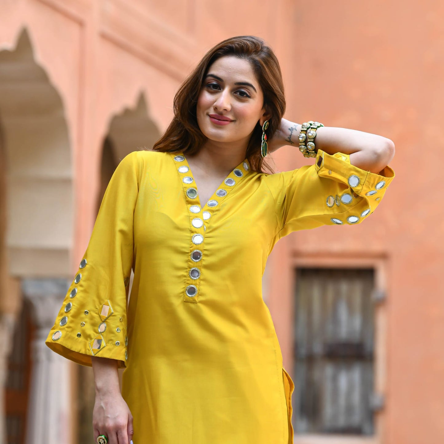 Designer Yellow Embroidered Co-ord Set