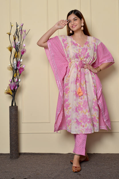 Floral Pink Printed Kaftan Co-ord Set