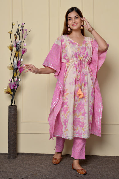 Floral Pink Printed Kaftan Co-ord Set