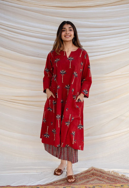 Designer Red Printed Co-ord Set