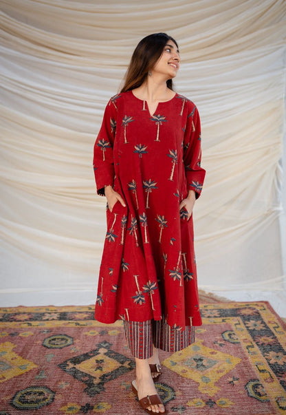 Designer Red Printed Co-ord Set