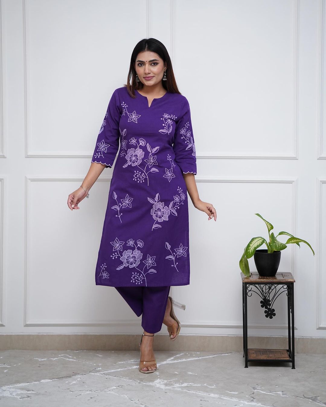 Floral Purple Embroidered Co-ord Set