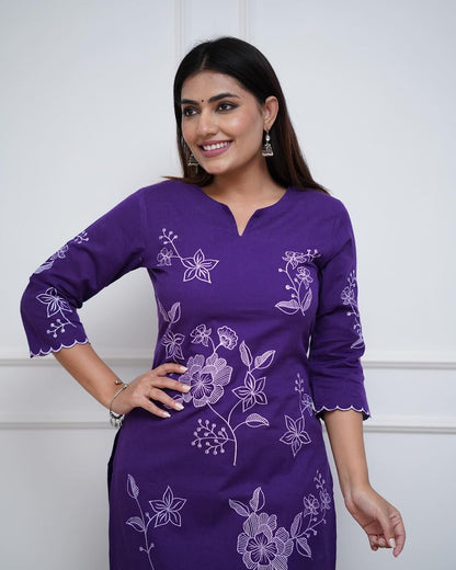 Floral Purple Embroidered Co-ord Set