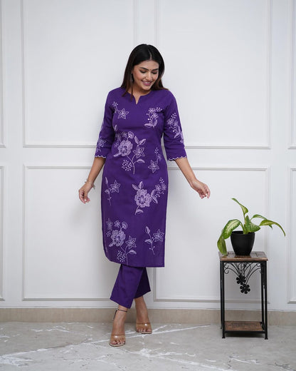 Floral Purple Embroidered Co-ord Set