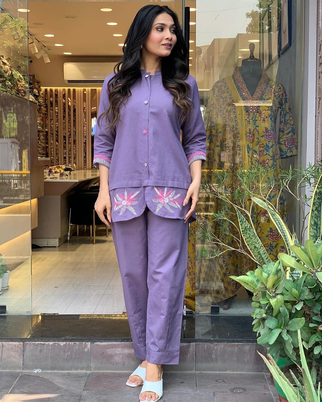 Designer Purple Embroidered Co-ord Set