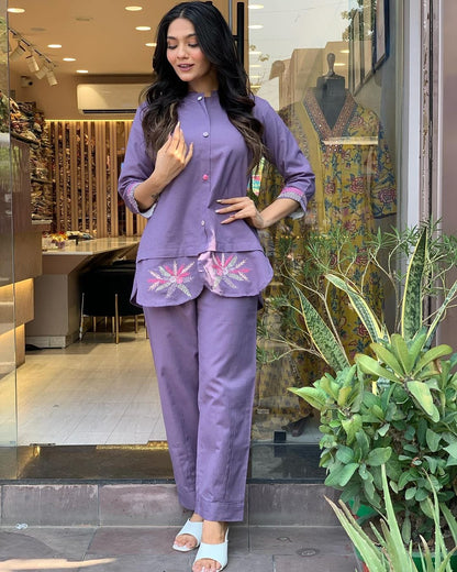 Designer Purple Embroidered Co-ord Set