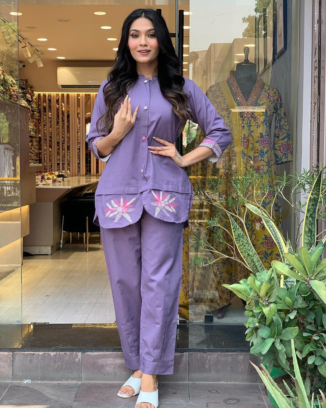 Designer Purple Embroidered Co-ord Set