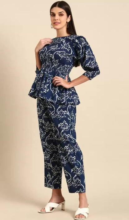 Designer Blue Classy Printed Co-ord Set