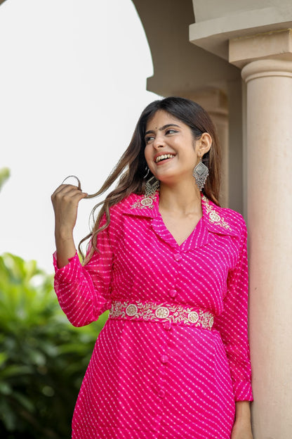 Elegant Pink lehriya Co-ord Set