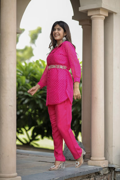 Elegant Pink lehriya Co-ord Set