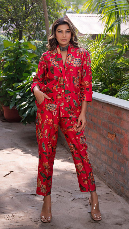 Beautiful Red Floral Designer Co-ord Set