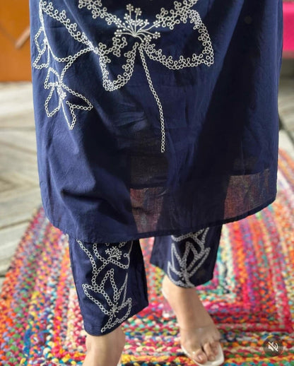 A-line Indigo Blue Embroidered Co-ord Set