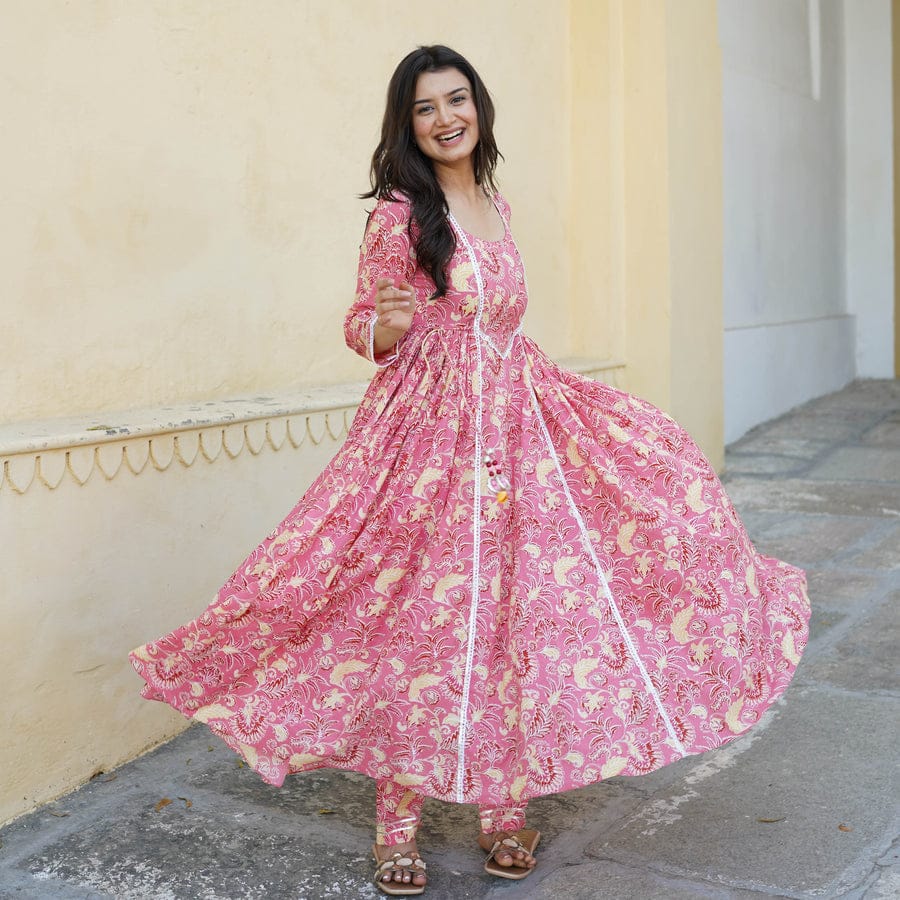 Elegant Anarkali Pink Printed Co-ord Set