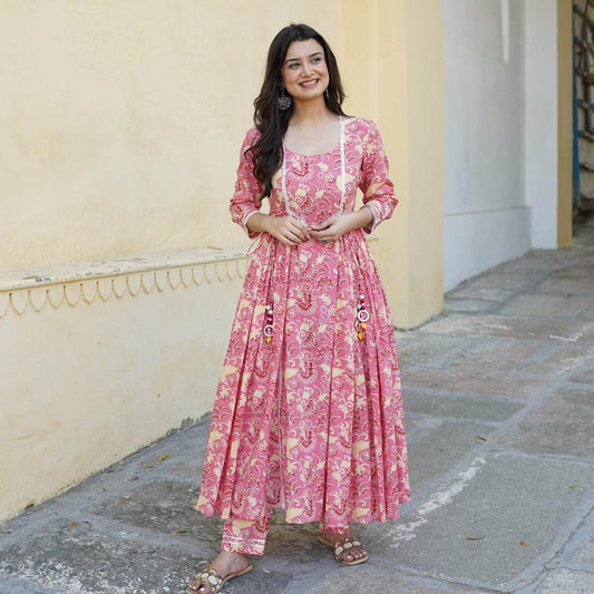 Elegant Anarkali Pink Printed Co-ord Set