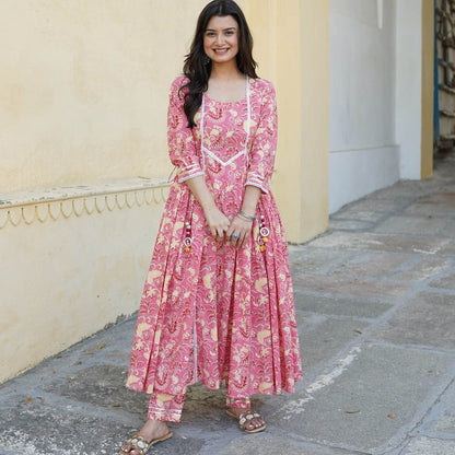 Elegant Anarkali Pink Printed Co-ord Set