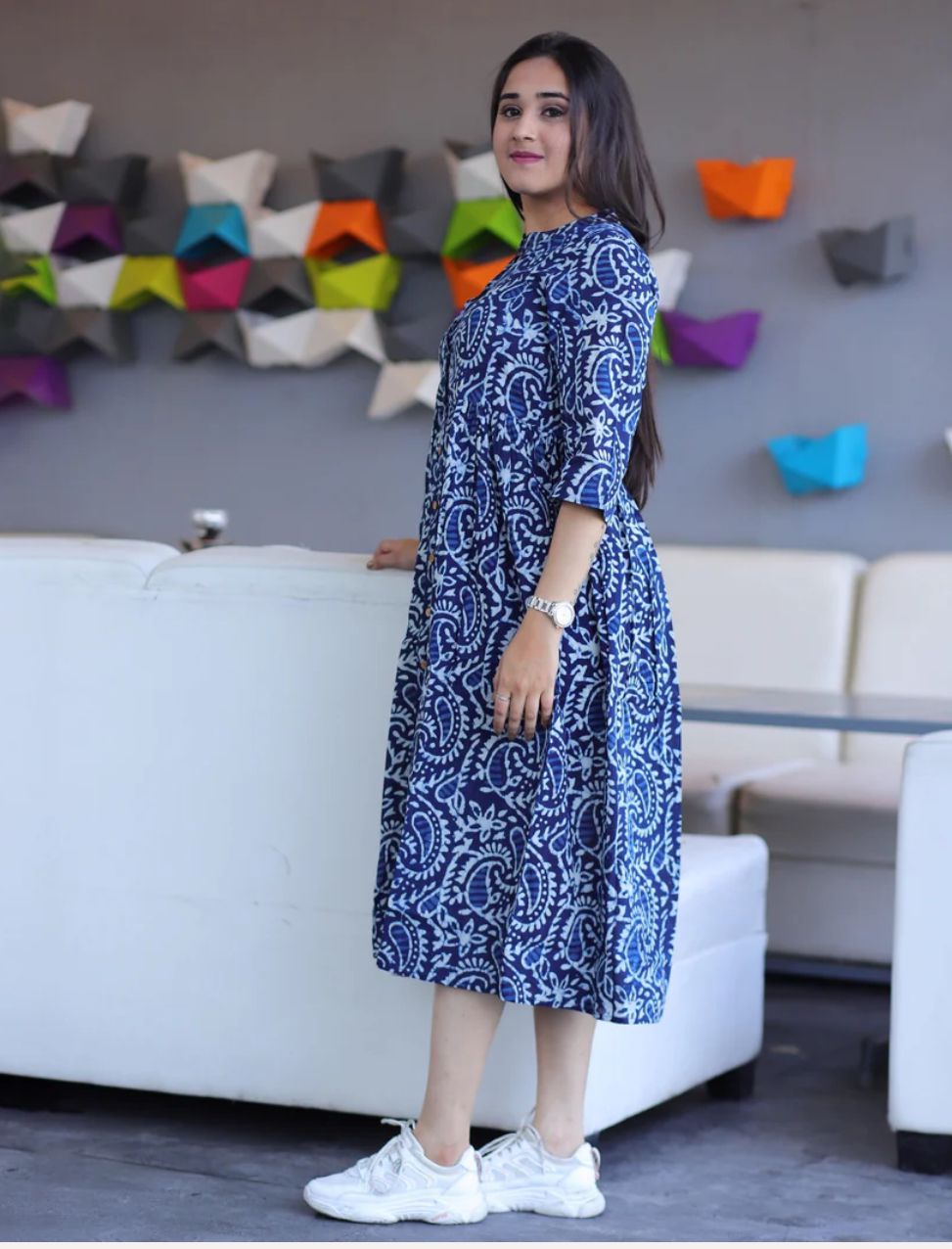 Designer Blue Embroidered Middi Dress