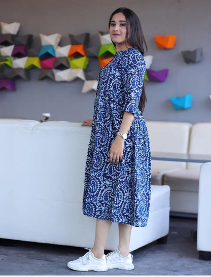 Designer Blue Embroidered Middi Dress