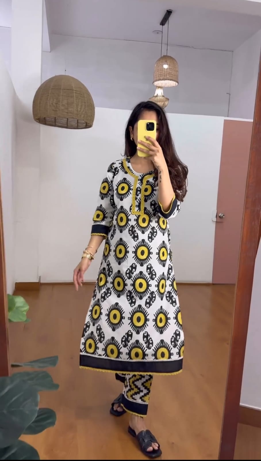 Designer Yellow & White  Printed Co-ord set