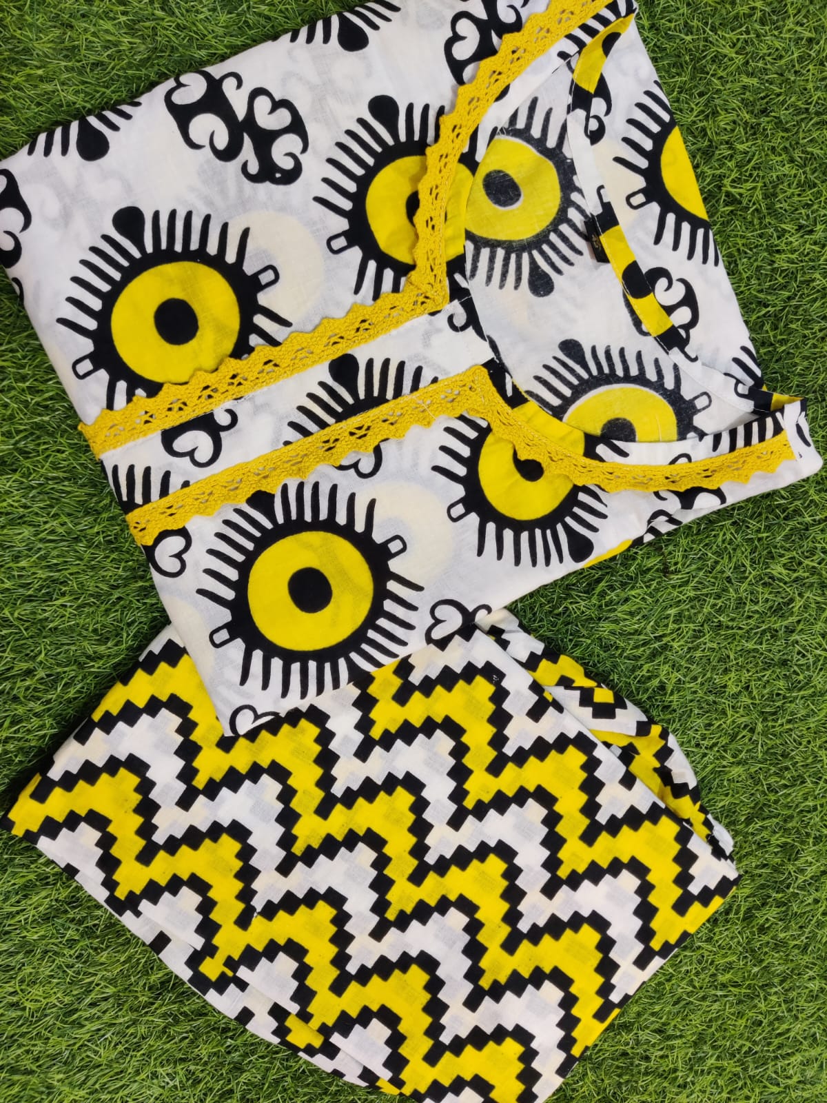 Designer Yellow & White  Printed Co-ord set