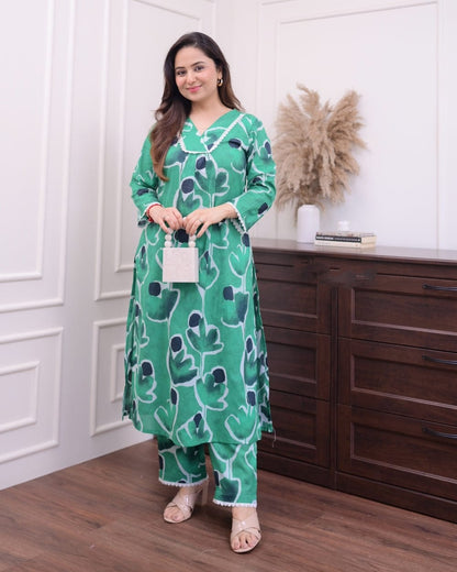 Elegant Green Long Printed Co-ord set