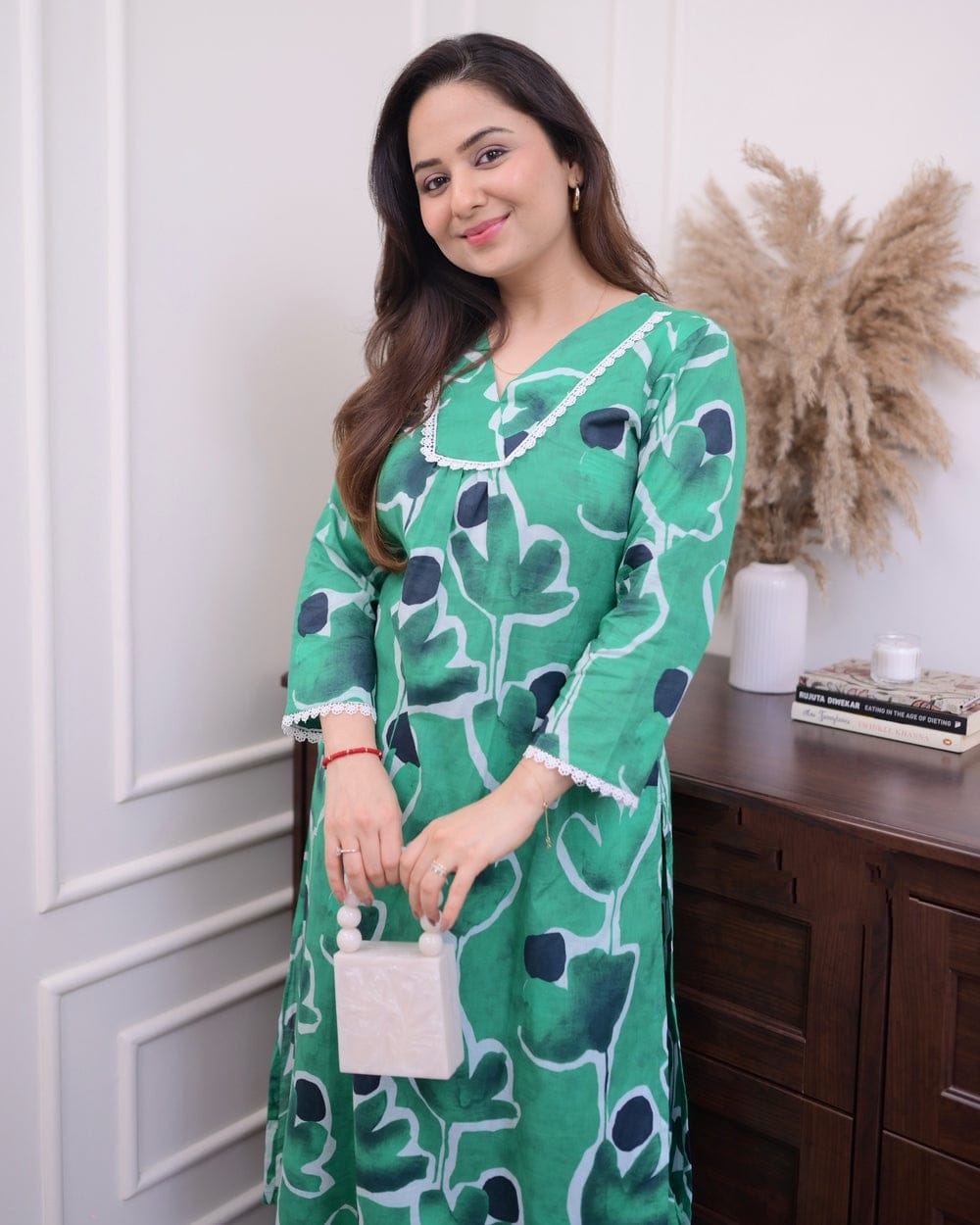 Elegant Green Long Printed Co-ord set