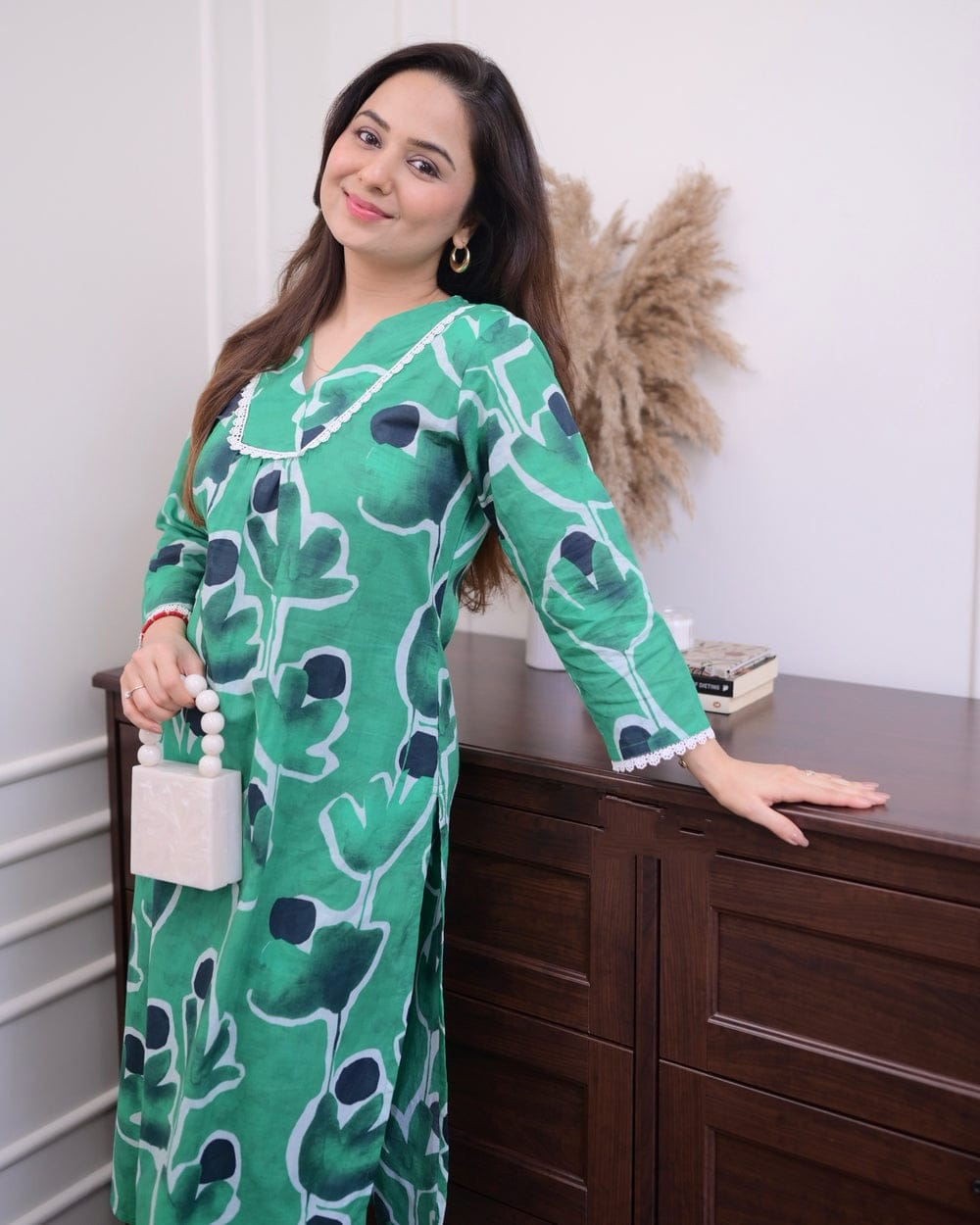 Elegant Green Long Printed Co-ord set