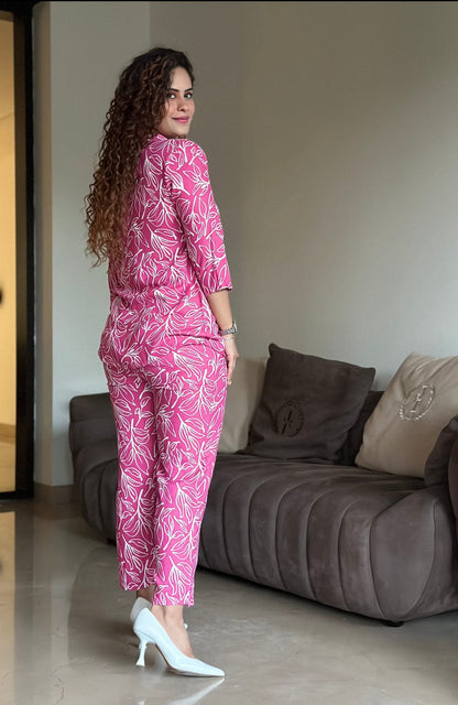 Designer Pink Printed Co-ord Set