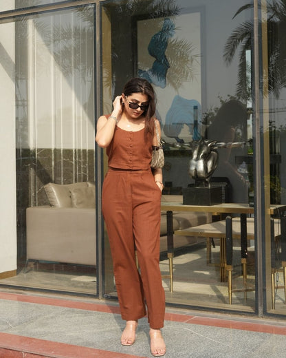 Elegant Brown Solid Co-ord Set