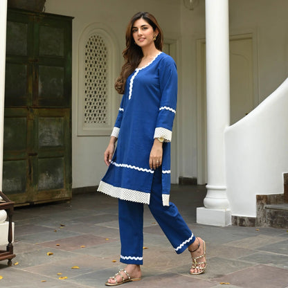 Stylish Blue Embroidered Co-ord Set