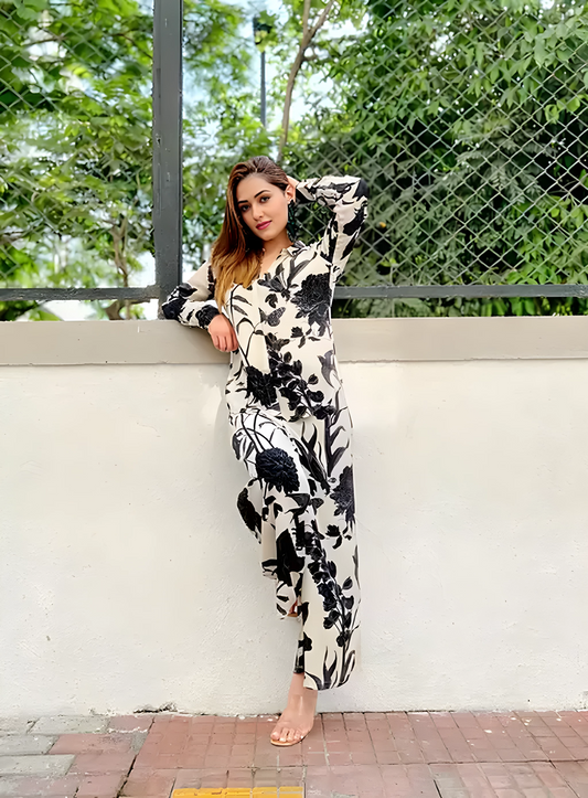 Black & white Procine printed Co-ord Set