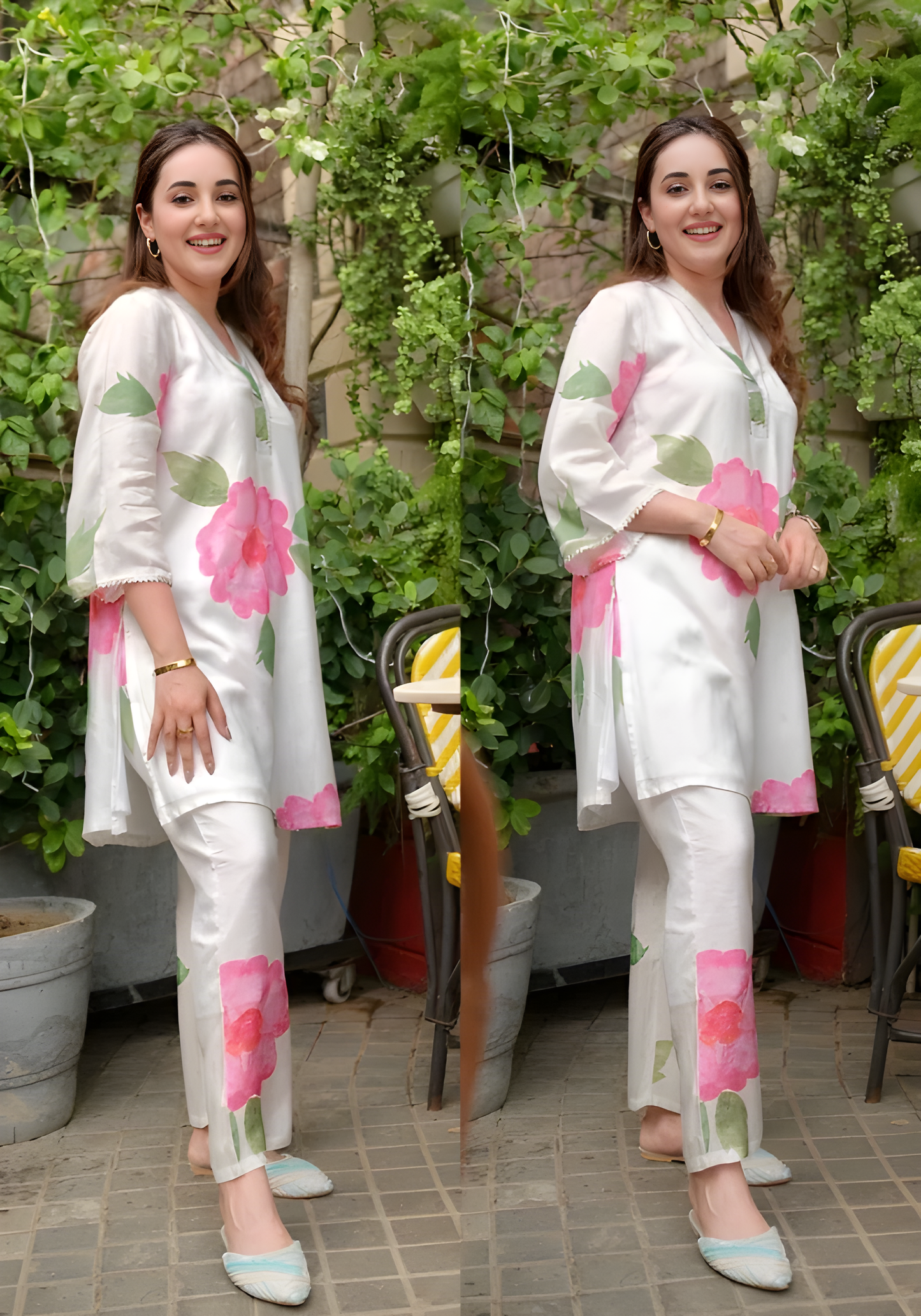 Designer White pink Floral Co-ord Set