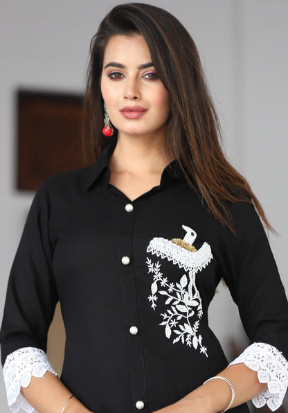 PREMIUM BLACK RAYON KURTI PANT SET