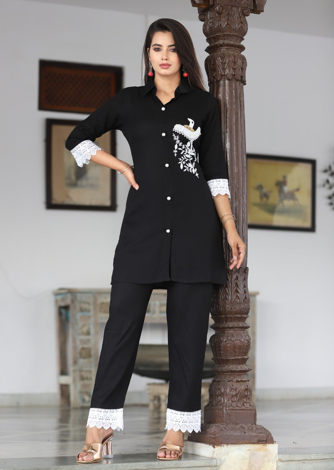 PREMIUM BLACK RAYON KURTI PANT SET