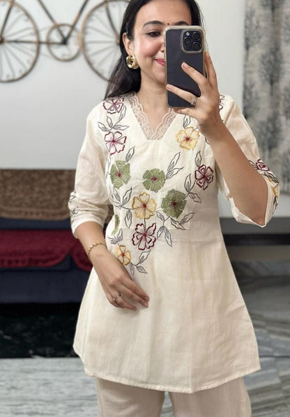 White Embroidered Floral Co-ords set