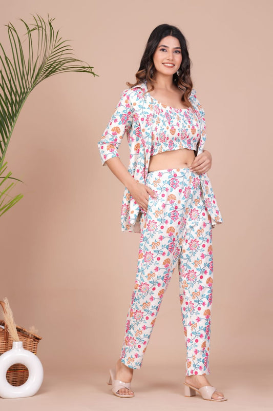 Stylish Floral Co-ord Set With Blazer