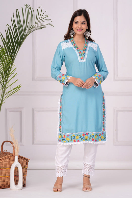 Blue Embroidered Stylish Co-ord Set