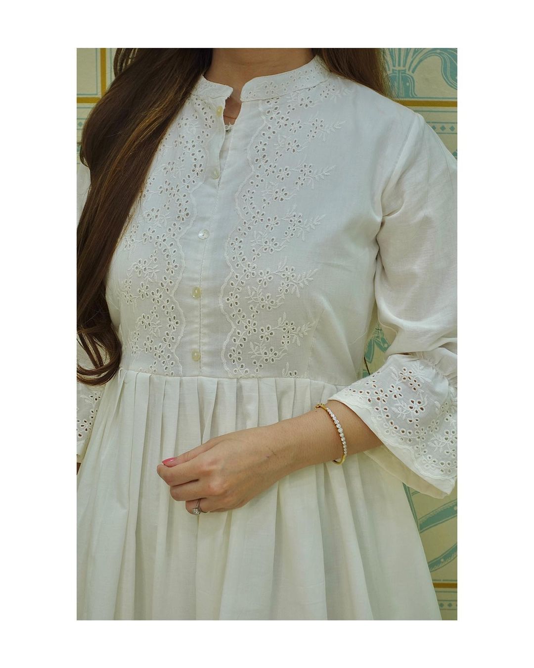 White Classic schiffli Co-ord Set