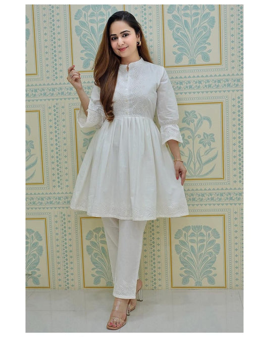 White Classic schiffli Co-ord Set