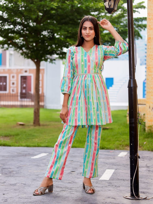 Multicolor Tunic Style Co-ord Set